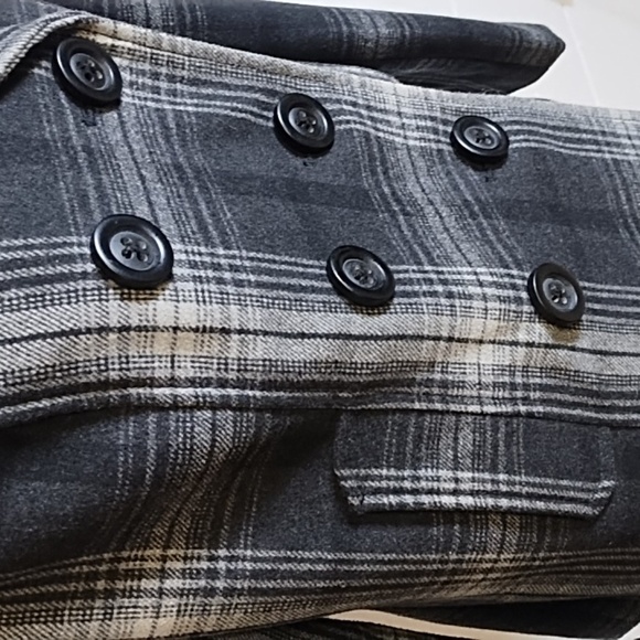 Old Navy Wool Blend Lined Double Breasted Plaid Pea Coat Jacket Medium - Picture 2 of 14